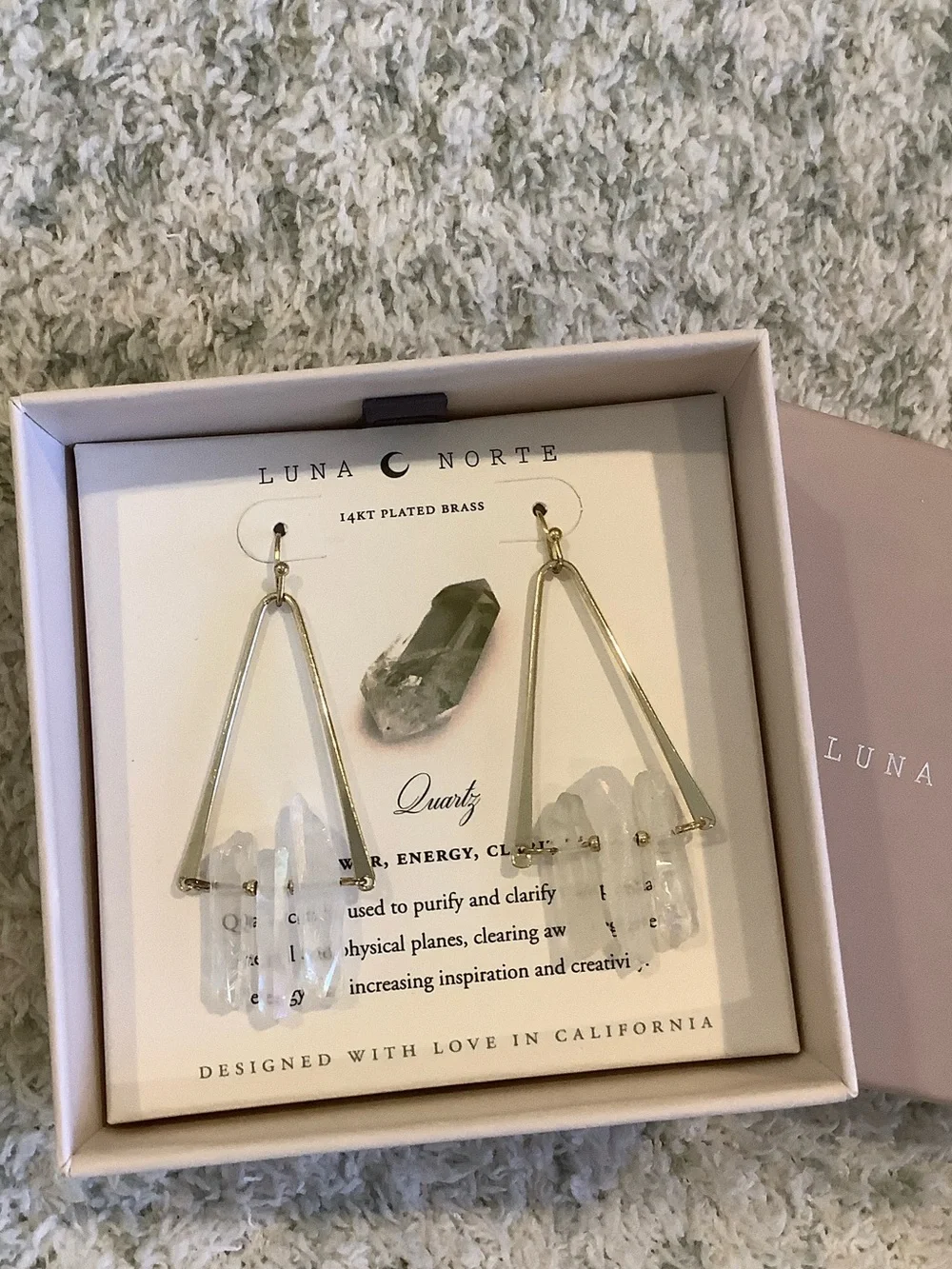 Luna Norte Clear Quartz Crystal Cluster Drop Earrings 14kt plated brass NWT box - Picture 4 of 12